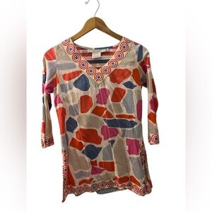 Gretchen Scott V Neck Tunic Top Size Extra Small Geometric Coastal Preppy